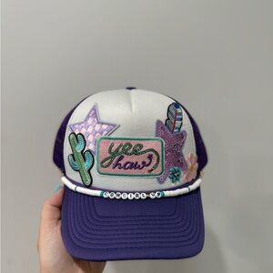 Purple and White Yee Haw trucker hat